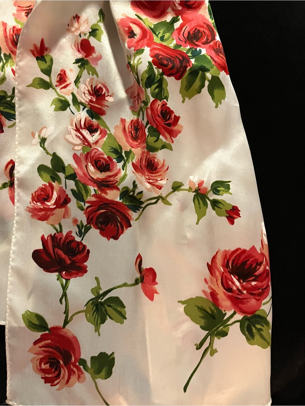 New Laura Ashley Cream Silk Scarf with Red and Green Rose Print - Picture 2 of 5